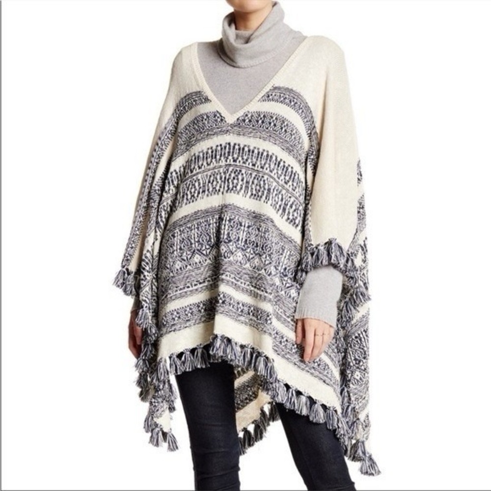 Calypso St Barth Gabatha Poncho Cashmere Blend OS $450 NWT Boho Fringe Cream